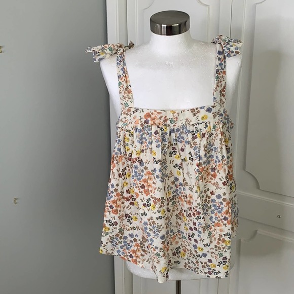 A.N.A MULTICOLORED COLORED FLORAL PRINT TANK WITH SHOULDER BOW ACCENTS MEDIUM - Picture 2 of 8